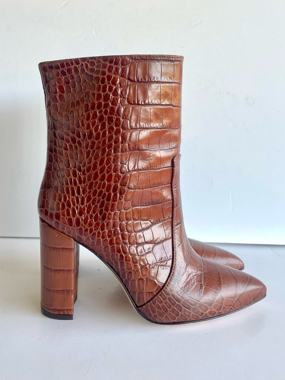 Paris Texas Brown Croc-Embossed Pointed-Toe Ankle Boots - Picture 2 of 10